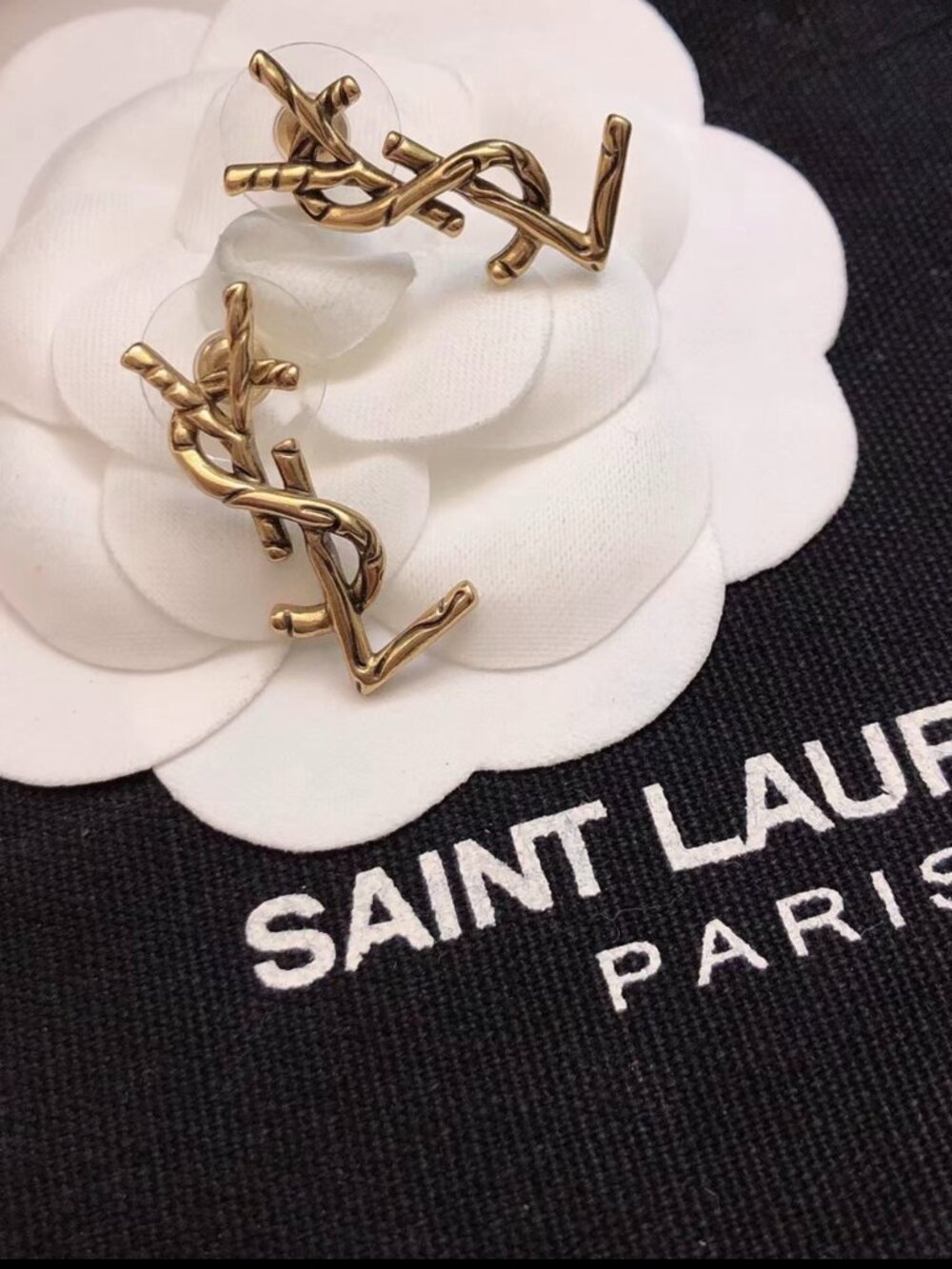 Yves Saint Laurent Gold-tone YSL Logo Stud Earrings